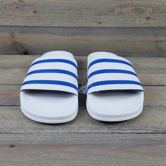 adidas Originals Men's Adilette Slides Sandals White Blue - Picture 5 of 9